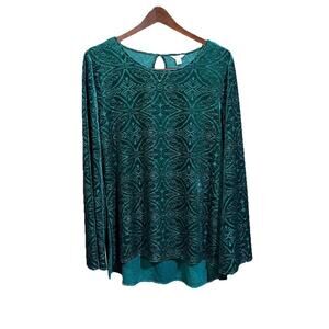 Cato Velvet Burnout Tunic Medallion Print Green Size Large Flowy Fairy Holiday